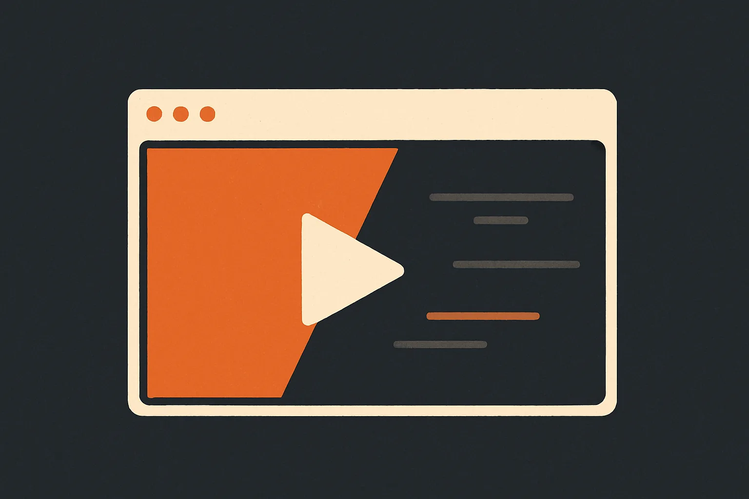 A browser window with a video frame in the hero area, a play button on one version and motion lines on the other